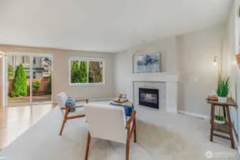 Family room situated around the gas fireplace