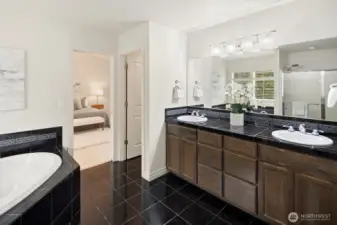 Generously sized primary bathroom.