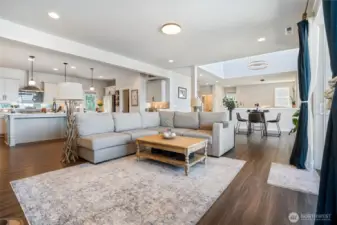 Open concept, living, dining, kitchen.