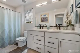 Double vanity hall bathroom.