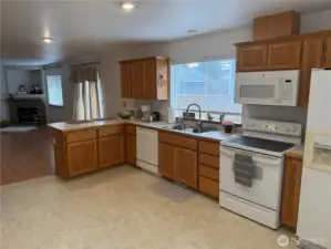 Another view of the Appliances and Cabinets. You can see the Family Room in this photo too.
