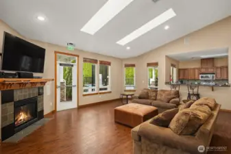 The clubhouse entertainment room with a full kitchen