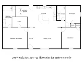 The floor plan gives you a clear sense of the home’s layout. Please note, sizes are approximate and for reference only.