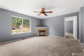 Large main floor living room.  Gas fireplace is  NOT connected, it is propane.  There is NO propane tank conveying.