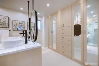 Built in cabinets and clothing organization is easy