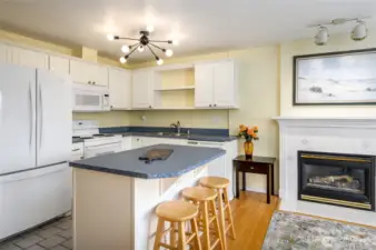 Island in kitchen with eating space