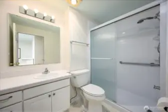 Master bathroom with updated shower