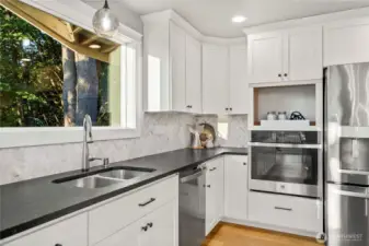 another view of the kitchen - the drawer under the wall oven is a great storage drawer.