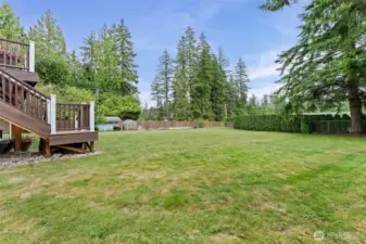 There’s a little over a half acre here. The backyard is completely fenced. Dogs can run free!