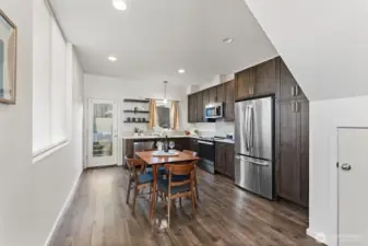 Note the storage under the stairs