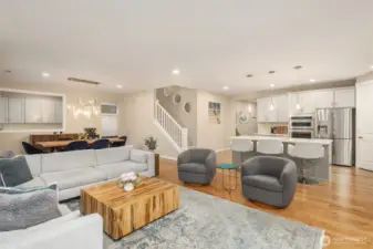 The great room offers easy flow  thru-out the main level for entertaining and relaxing