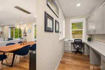 Just off the great room is a fabulous flex space - perfect for office, craft room, homework space - look at all the storage!