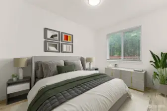 Virtually staged first bedroom