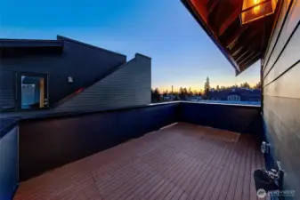 The deck offers views to the west and south.  You can see Puget Sound!  There is nice accent lighting and water on this deck.