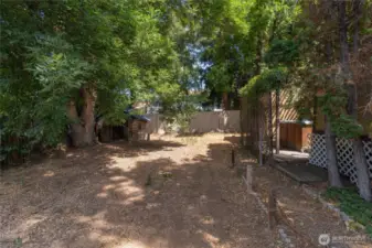 Mature shade trees and shrubs provide privacy around the property