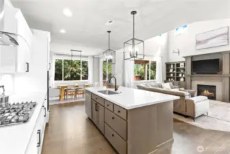 Spacious kitchen with stainless steel appliances and oversized island