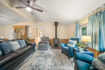 Cozy up to the wood burning stove!