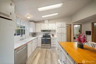 The stainless steel appliances and large center island are what every kitchen needs!