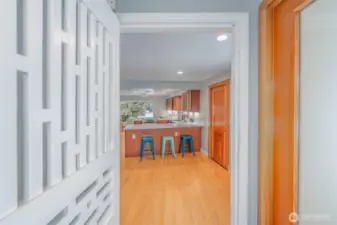 View from entry to kitchen.