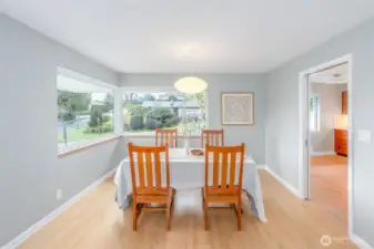 Dining room has view of garden, also flows nicely with the kitchen.