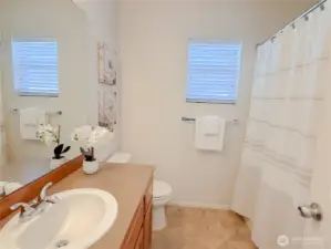 A second full bathroom is upstairs