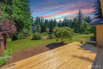 Amazing sunny backyard that has a new deck with seating bench.  Sit back and just soak it up!  It's a clean slate...make it yours!