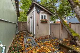 Shed #2 on the side of the house is perfect for your lawnmower and garden tools.