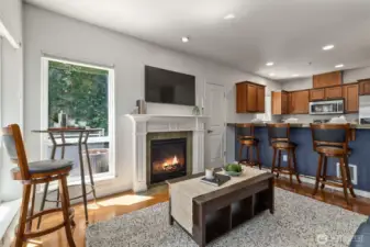 This corner unit is light-filled and surrounded by lush greenery.