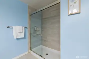 Large walk-in shower located in the primary bthroom.