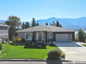 Front of home overlooking the Columbia River and the Lower Cascade Mountains of Oregon