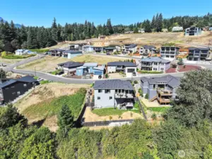 Drone view of the back yard and back side of the home.  Upgrades to the landscape in the backyard have been finished since these pictures were taken.