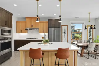 Kitchen with large island facing east.