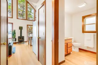 Entry hall, showing main floor full bath.