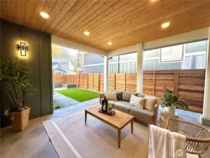 Large covered patio with privacy