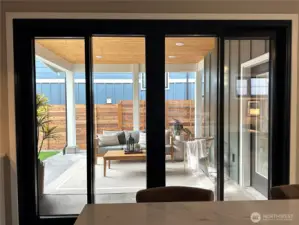 Double door slider to covered patio