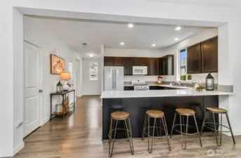 Attached island is very spacious, lots of room to sit and gather