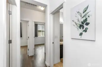 Hallway leading to guest rooms/bathroom/utility room