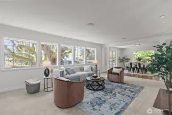 View of living room and adjacent dining room