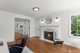 Bedroom/office with fireplace