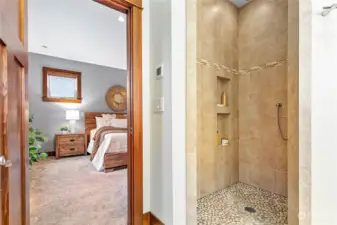 Walk-in shower w/more smart controls & floor to ceiling tile