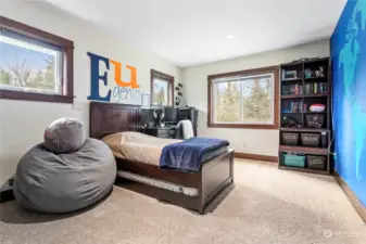 1 of 2 spacious bedrooms upstairs w/tons of light & the coolest hand painted map w/glowing edges (really love that feature)!