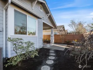 Nicely landscaped back yard.