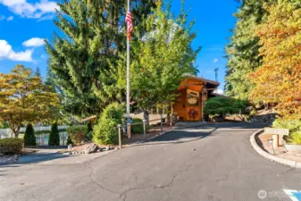 Looking at the clubhouse from parking lot