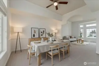 Dining room and formal sitting room off kitchen. Virtual staging