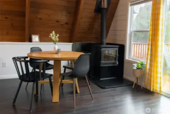 dining table with wood stove