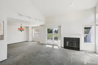 Great room with custom Anderson Patio door, cozy propane gas fireplace. (seller never used fireplace)