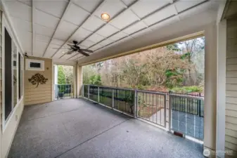 Huge, covered patio overlooks the private, permanent greenbelt.