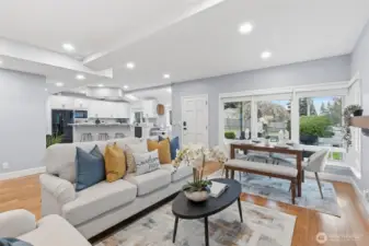 Seamless flow between living, dining, and kitchen areas