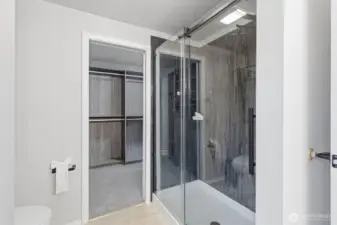 Walk-in shower with modern tile surround