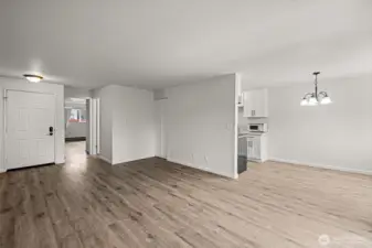 Another view of the living room and dining room.